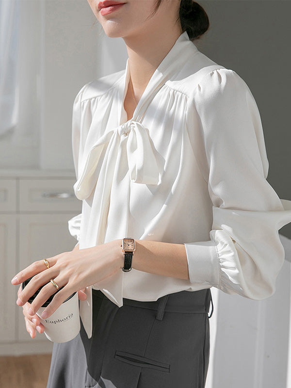 Fabela - Long sleeve shirt white with bow
