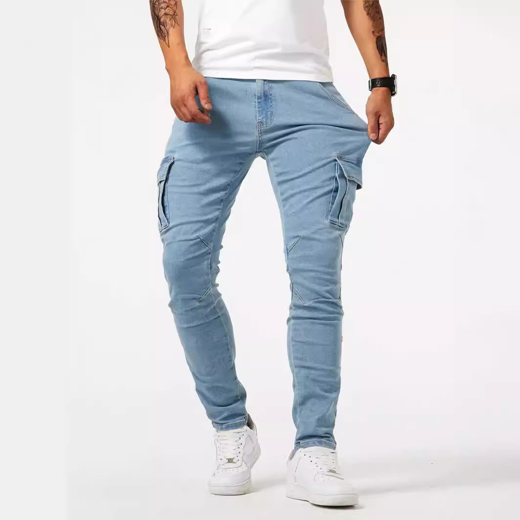 Men's light blue stretch denim cargo trousers - Denver