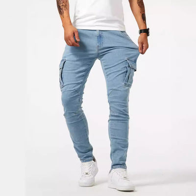 Men's light blue stretch denim cargo trousers - Denver