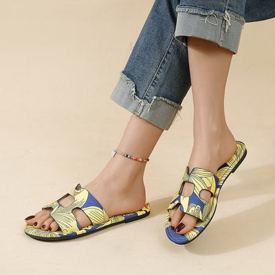 Multicolour tropical design women's flat sandals - Kaia
