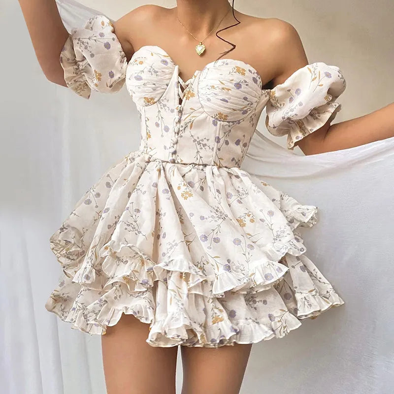 Nancy - Flower Cutout Small Wrap Dress