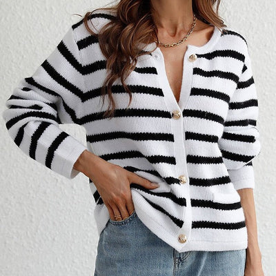 Women's Striped Knit Button Cardigan - Anaëlle