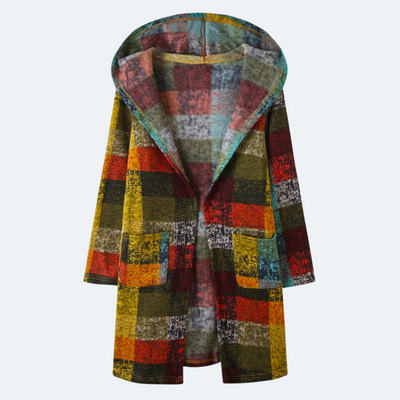 Women's Hooded Wool-Blend Checkered Coat - Freya