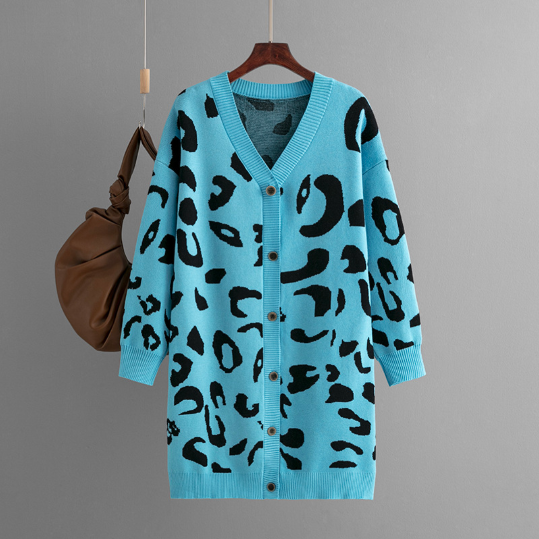 Women's Oversized Leopard Print Knit Cardigan - Camilla