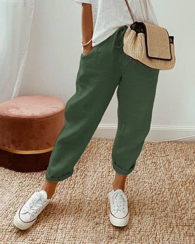 Women's Drawstring Linen Trousers - Isla