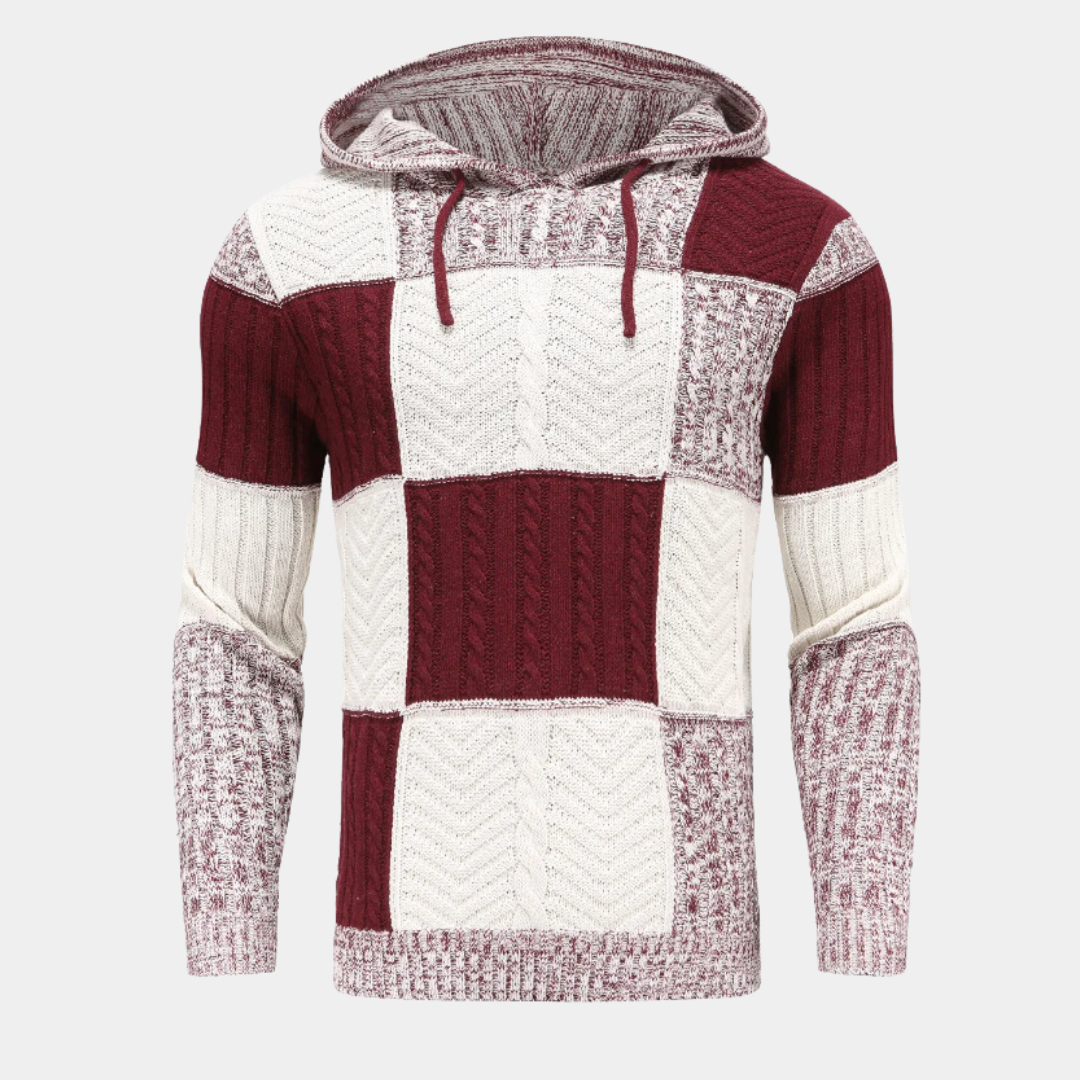 Miles - Comfortable men's hooded jumper with block pattern