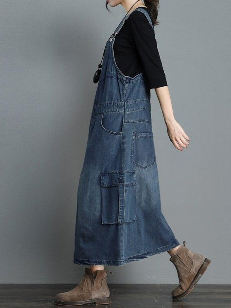 Denim dungaree dress with a loose fit - Vici