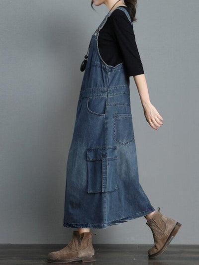 Denim dungaree dress with a loose fit - Vici