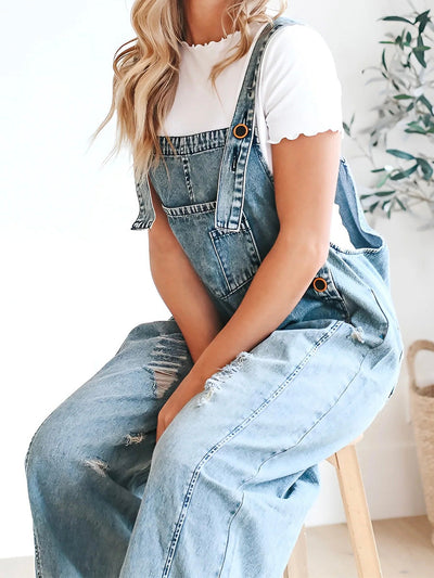 Loose fit, used-look denim jumpsuit - Jenna
