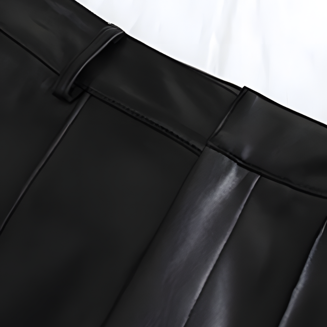 Pants - Women - High Waist Faux Leather Wide Leg - Black - Selene