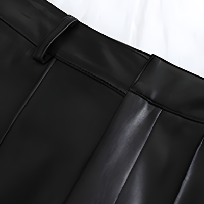 Pants - Women - High Waist Faux Leather Wide Leg - Black - Selene