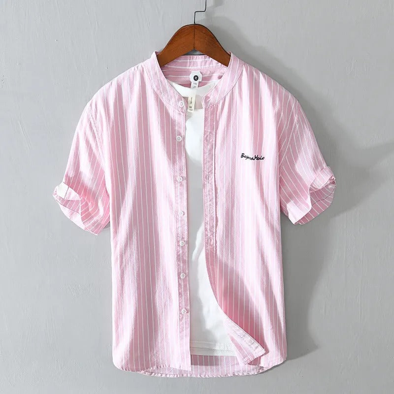 Men's casual shirt with vertical stripes and minimalist embroidery - Nolan