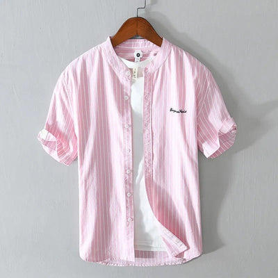 Men's casual shirt with vertical stripes and minimalist embroidery - Nolan
