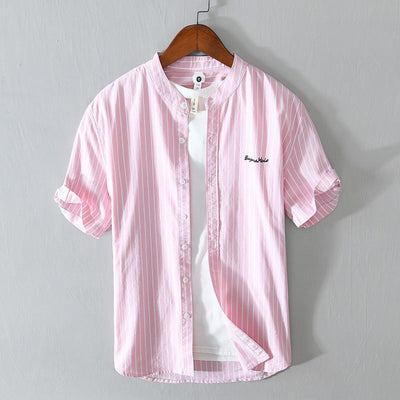 Men's casual shirt with vertical stripes and minimalist embroidery - Nolan