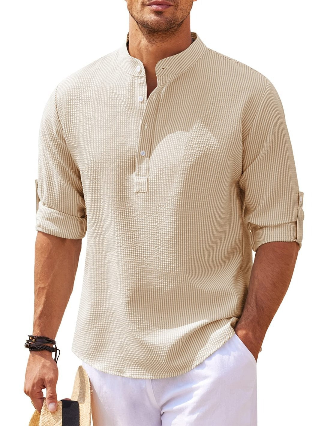 Men's shirt with mao collar in lightweight cotton casual style - Adrián