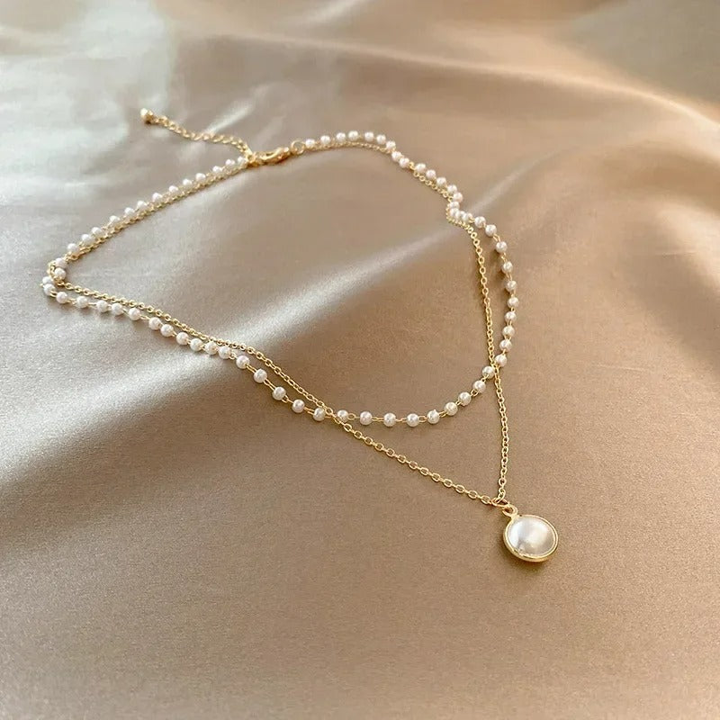 Women's Double Strand Elegant Pearl Necklace - Amelie