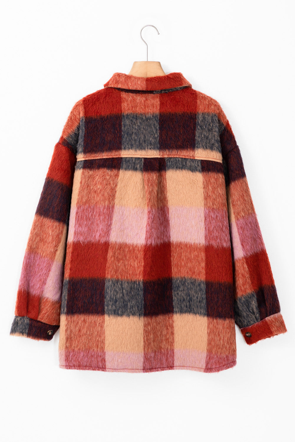 Danella - Orange checked oversized casual jacket with flap pockets and buttons
