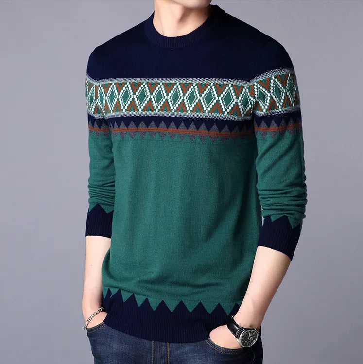 Thomas - Men's knitted jumper round neck with colour blocks