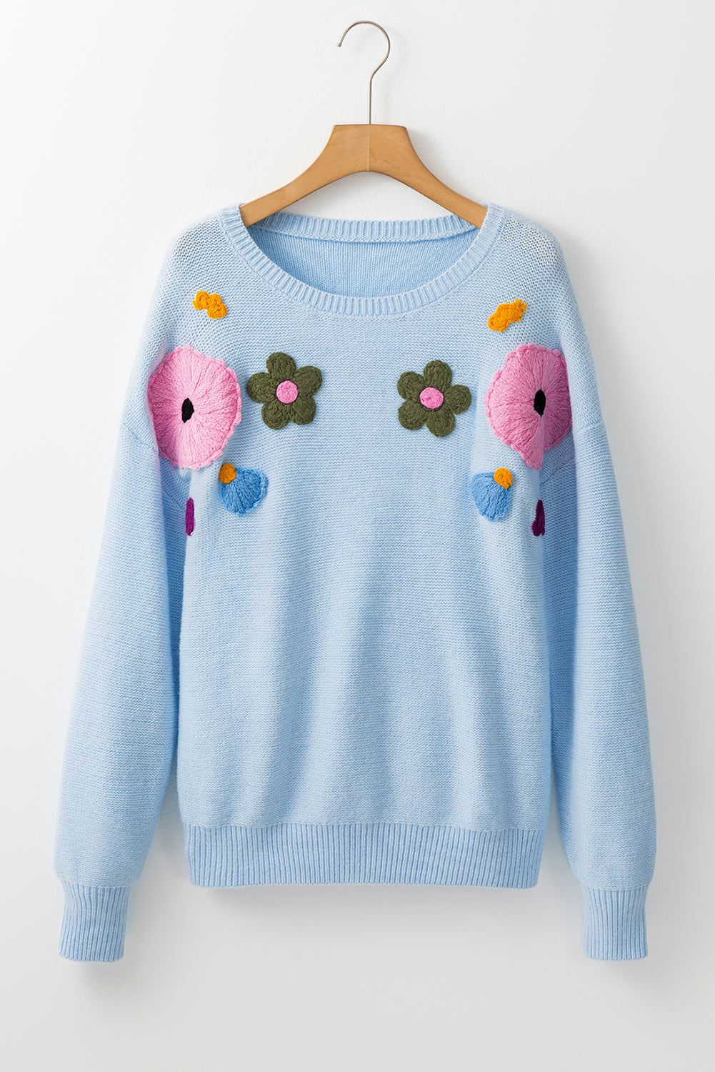 Anne - Knitted jumper with floral pattern and ribbed edges