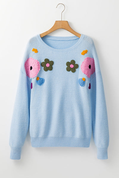 Anne - Knitted jumper with floral pattern and ribbed edges