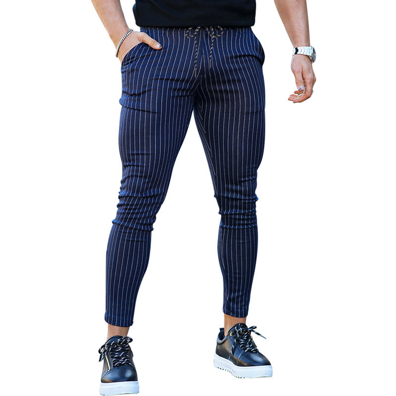 Men's casual trousers vertical stripes slim fit black - Érick