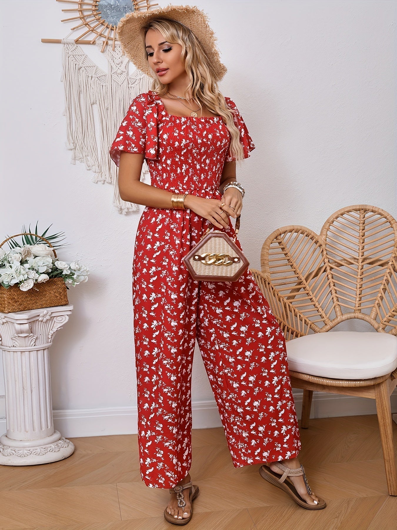 Helena - Elegant wide jumpsuit with floral print