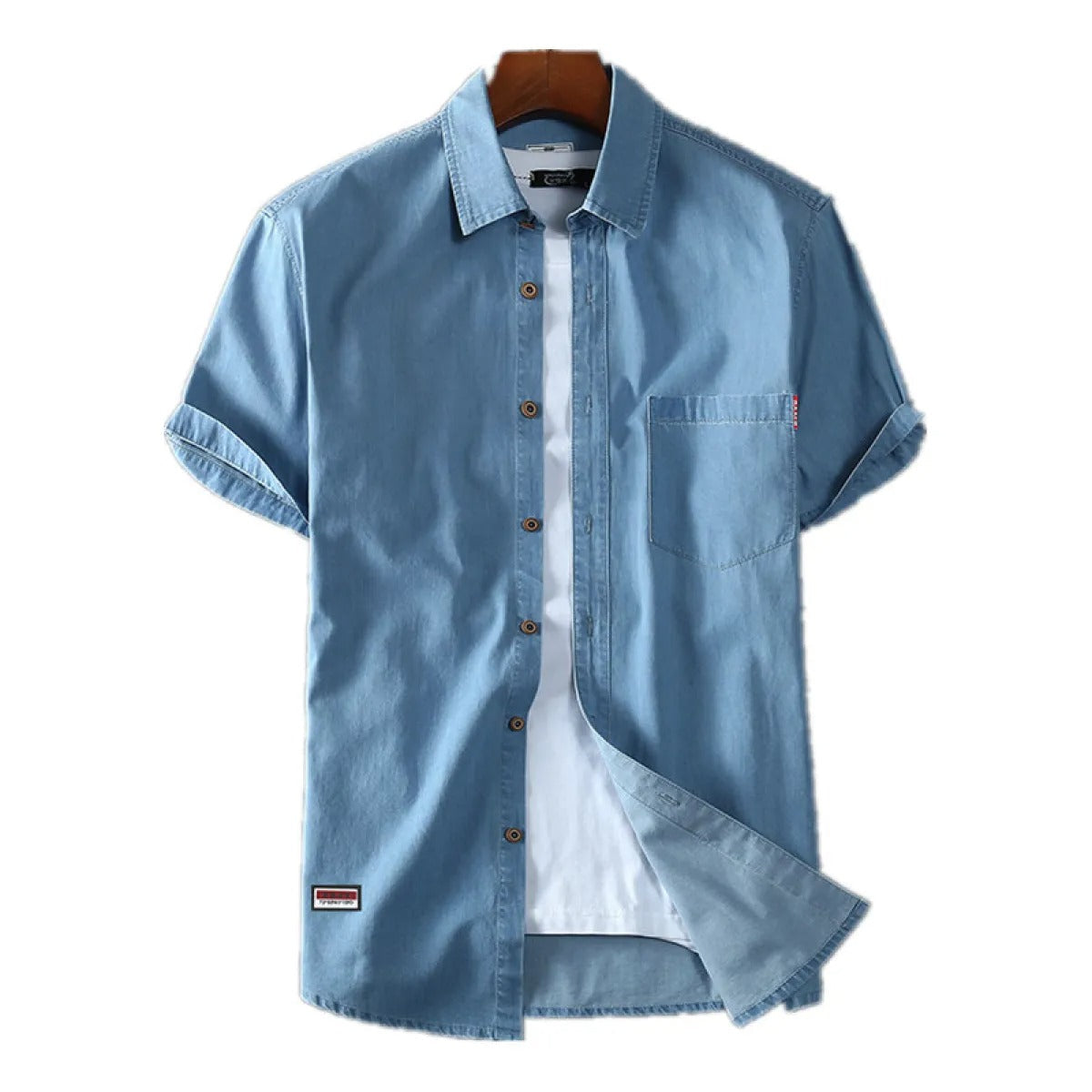 Men's denim shirt short sleeve cotton blue - Denver