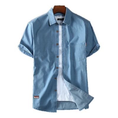 Men's denim shirt short sleeve cotton blue - Denver