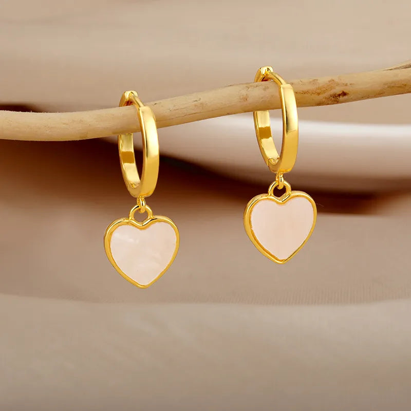 Women's Earrings Gold Plated Earrings Pearly Heart - Elsa