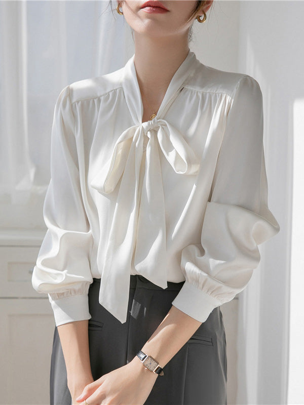 Fabela - Long sleeve shirt white with bow