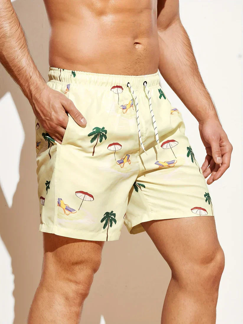 Tom - Beach shorts with palm tree pattern