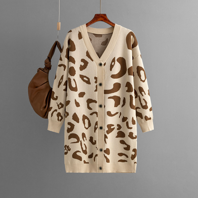 Women's Oversized Leopard Print Knit Cardigan - Camilla