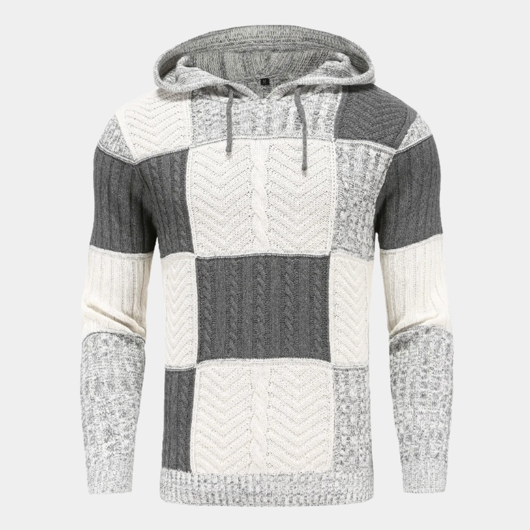 Miles - Comfortable men's hooded jumper with block pattern