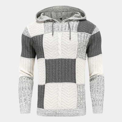 Miles - Comfortable men's hooded jumper with block pattern