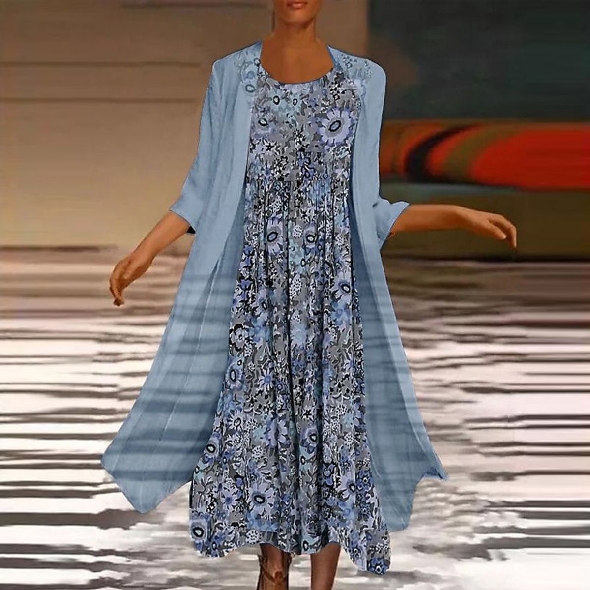 Tanja - Midi dress with modern floral print and jacket