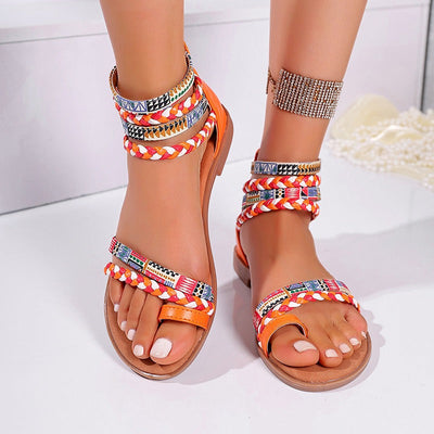 Women's flat sandals with braided ethnic design - Nayeli