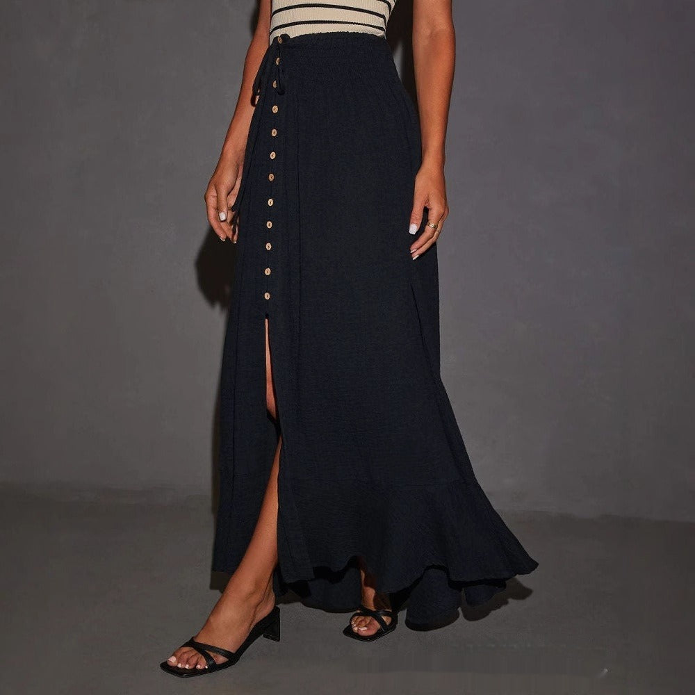 Women's long linen skirt with front slit in flowing style - Martina