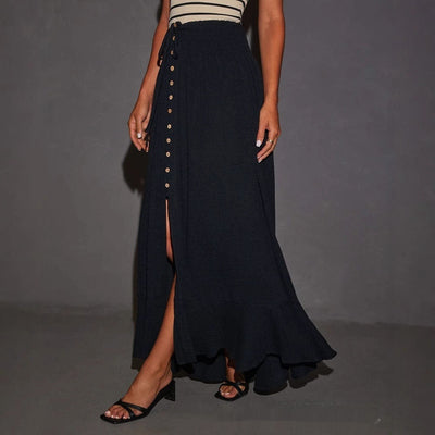 Women's long linen skirt with front slit in flowing style - Martina