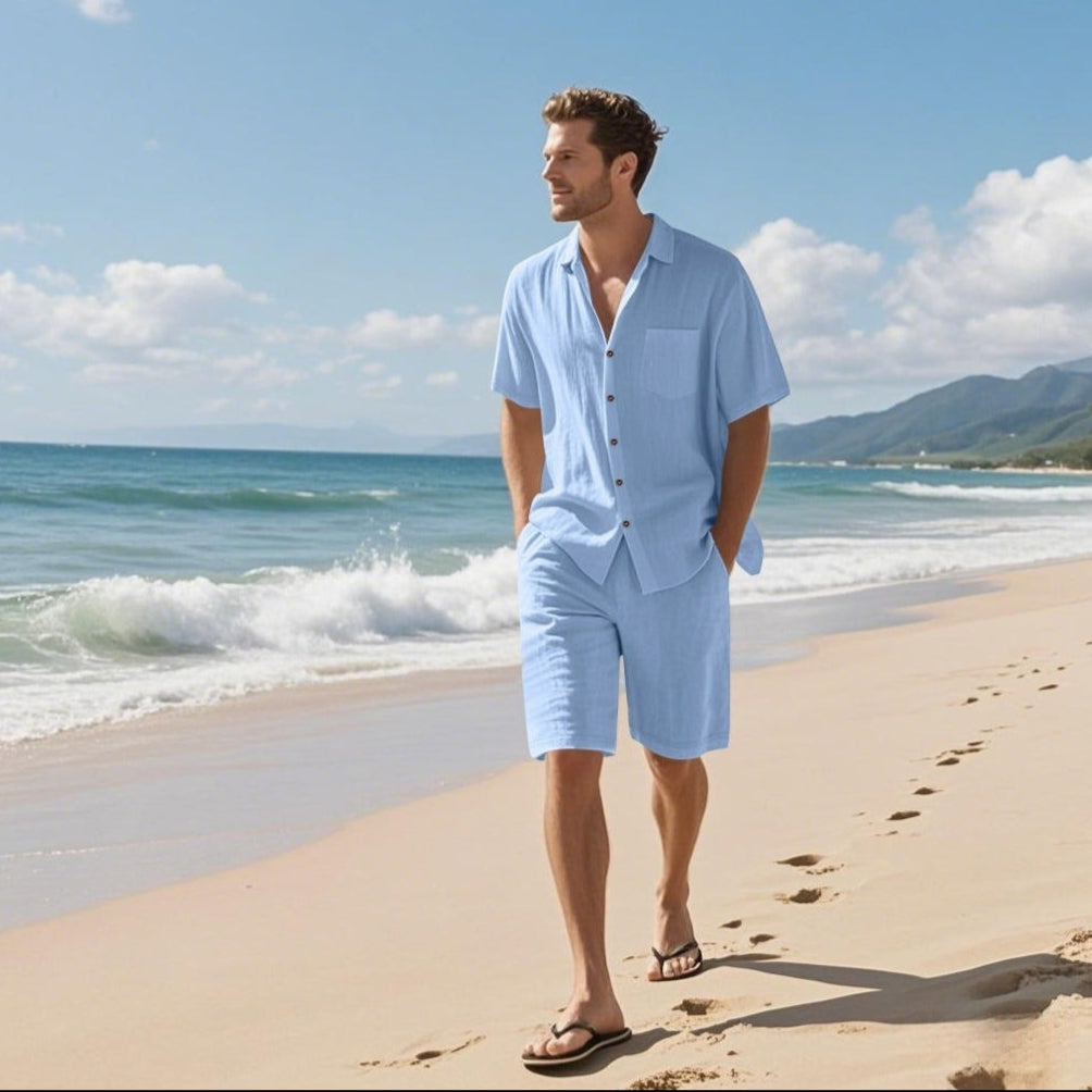 Men's summer set in breathable linen casual style - Mateo