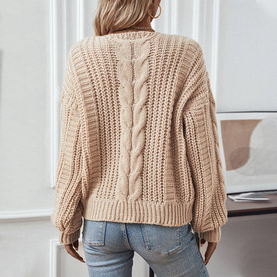 Women's Chunky Cable Knit Sweater - Relaxed Off-Shoulder Fit - Brielle