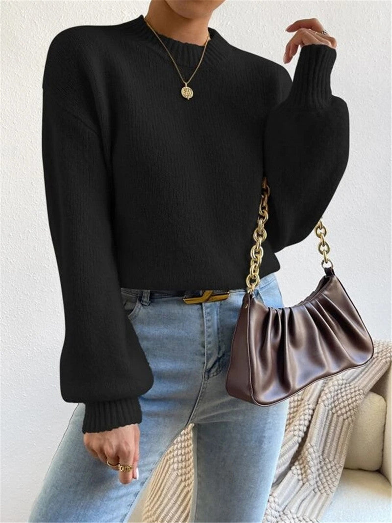 Women's Knit Sweater - Crew Neck Long Sleeve Pullover - Elodie