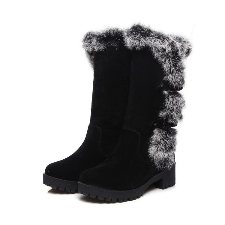 Lara - Women's suede snow boots with fur and low heel