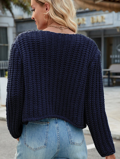 Women's Chunky Knit Buttoned Cardigan - V-Neck Pocket Design - Callista