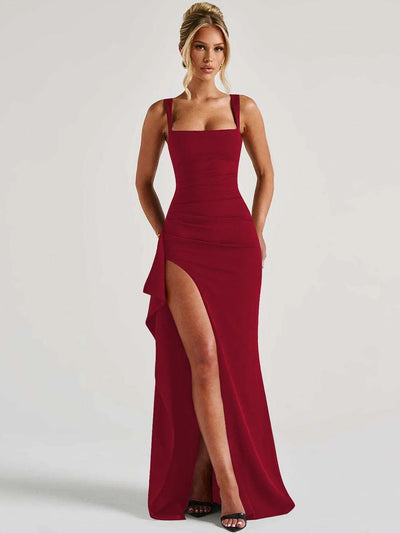 Women's long dress with open neckline - Dhalia