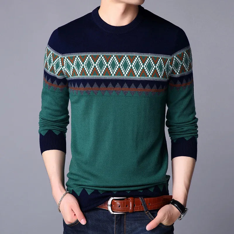 Thomas - Men's knitted jumper round neck with colour blocks