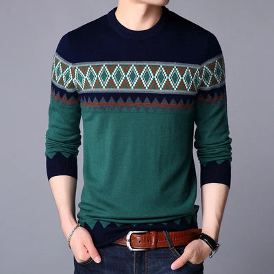 Thomas - Men's knitted jumper round neck with colour blocks