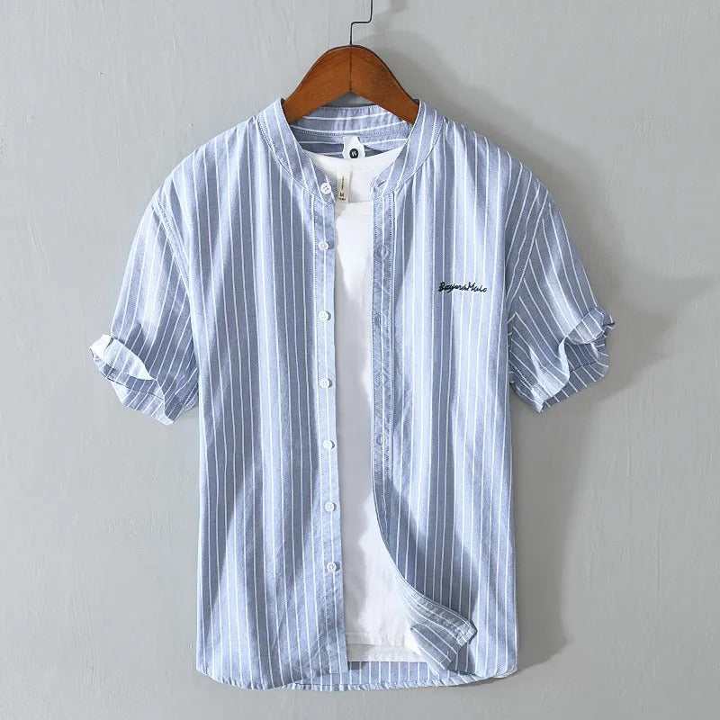Men's casual shirt with vertical stripes and minimalist embroidery - Nolan