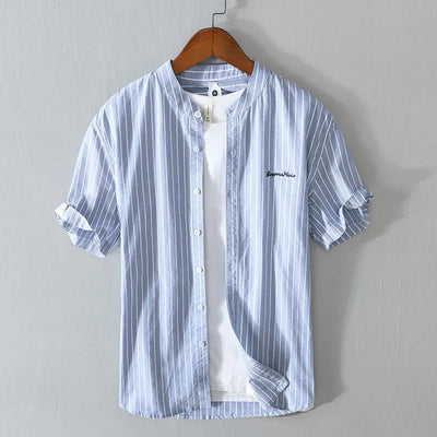 Men's casual shirt with vertical stripes and minimalist embroidery - Nolan