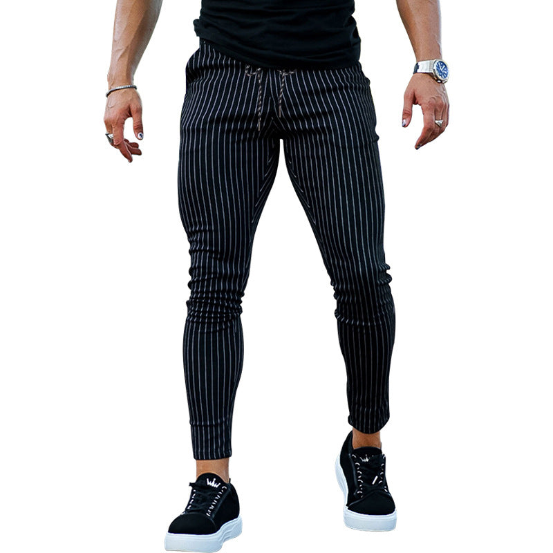 Men's casual trousers vertical stripes slim fit black - Érick