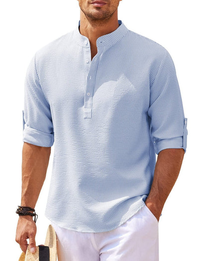 Men's shirt with mao collar in lightweight cotton casual style - Adrián